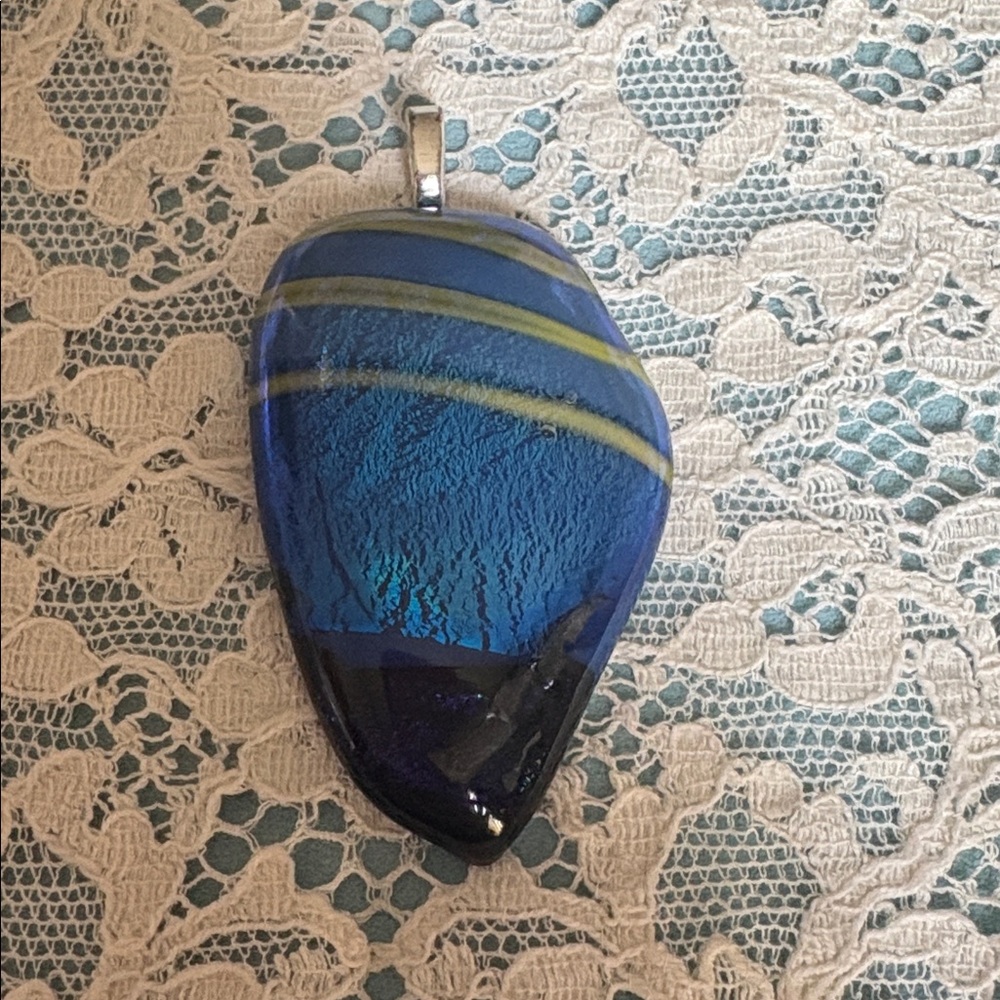 FreeForm Art Glass Pendant Handmade USA  Blue Multi New